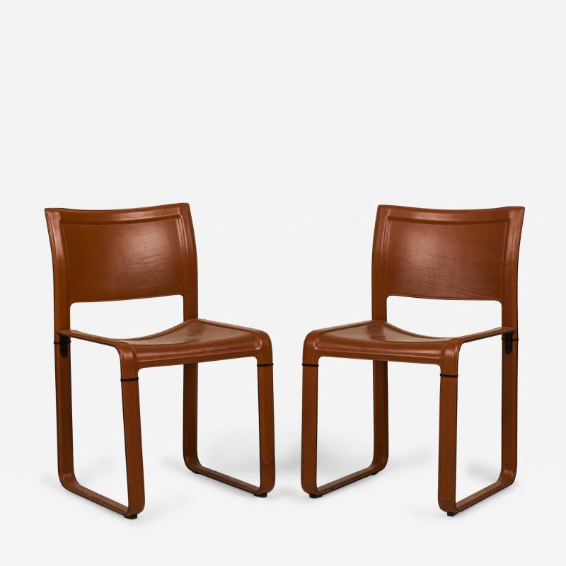 Matteo Grassi Matteo Grassi Italian Mid Century Brown Leather Wrapped Side Chairs