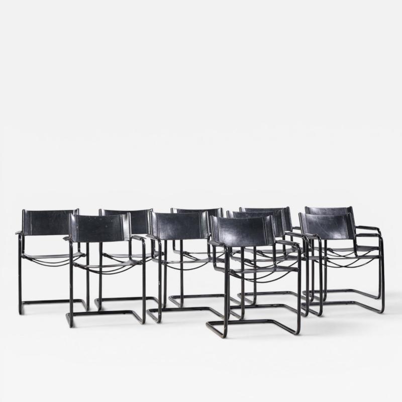 Matteo Grassi Matteo Grassi MG Mid Century Italian Leather Dining Chairs Set of 10