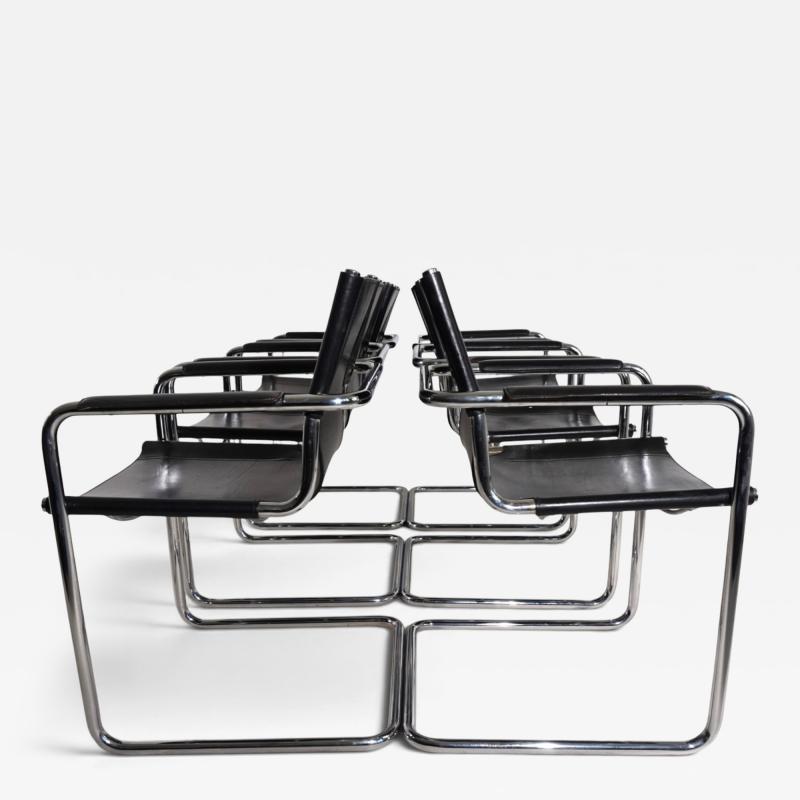 Matteo Grassi Matteo Grassi Set of 6 Visitor Chairs Leather Chrome Dining Chairs 1970