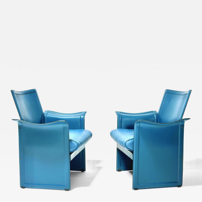 Matteo Grassi Pair Leather Lounge Chairs by Tito Agnoli Italy 1980