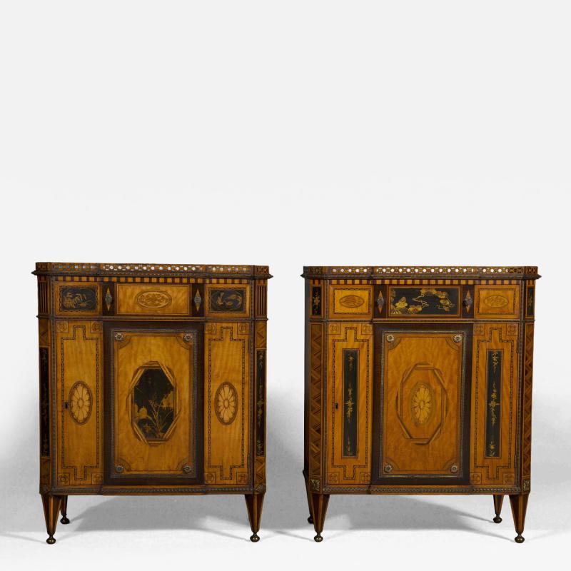Matthijs Horrix Satinwood marquetry lacquer inset gilt bronze mounted side cabinets