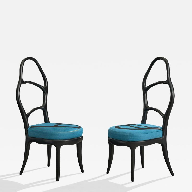 Mattia Bonetti Side Chairs with Aluminum and Hide Italy 2009