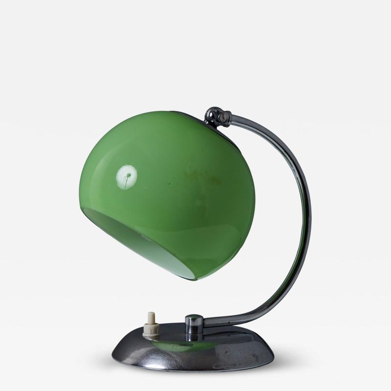 Mauri Almari 1950s Mauri Almari Chrome and Opaline Green Glass Table Lamp for Idman Oy