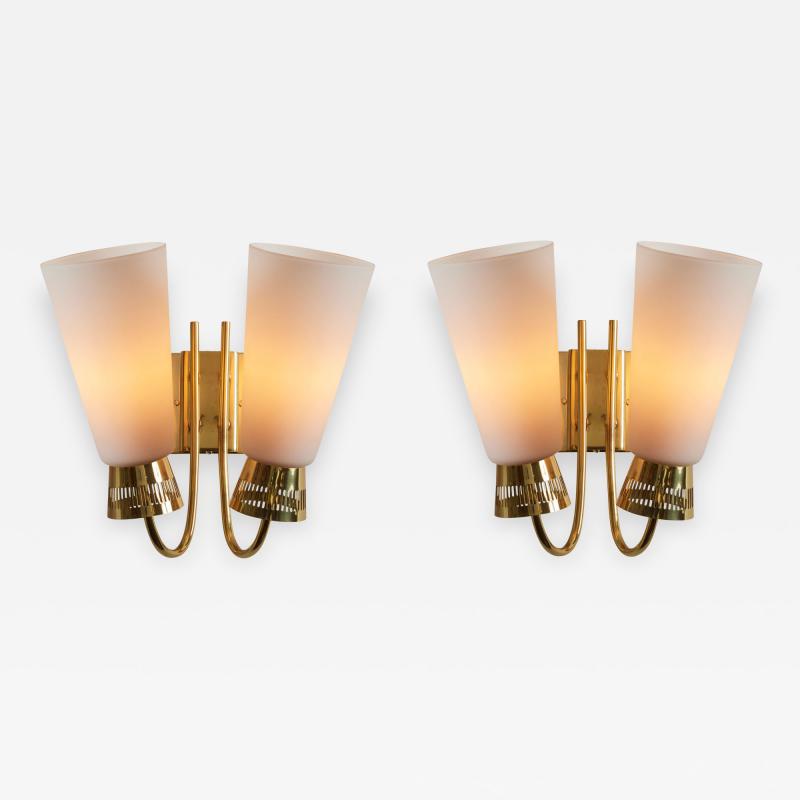 Mauri Almari Pair of 1950s Mauri Almari Model EY60 Brass Glass Double Sconces for Itsu