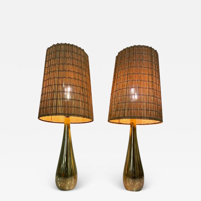 Mauri Almari Pair of Mauri Almari Cast Brass Drop Table Lamps Model 61046 Idman 1950s