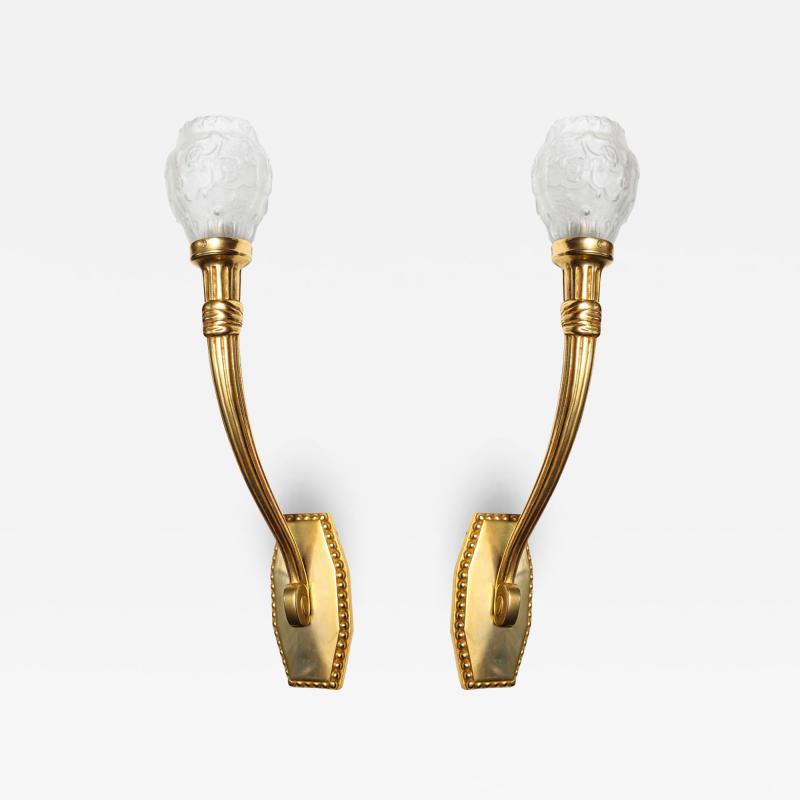 Maurice Dufr ne Maurice Dufrene Elegant Pair of Art Deco Wall Sconces