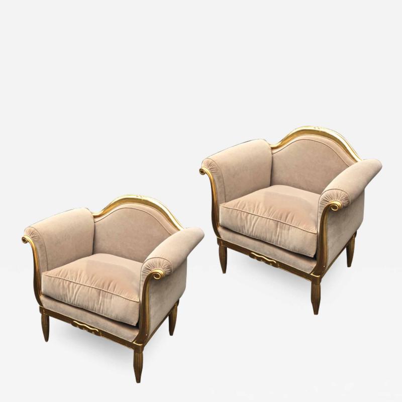 Maurice Dufr ne Maurice Dufrene awesome refined art deco carved gilt wood frame chairs