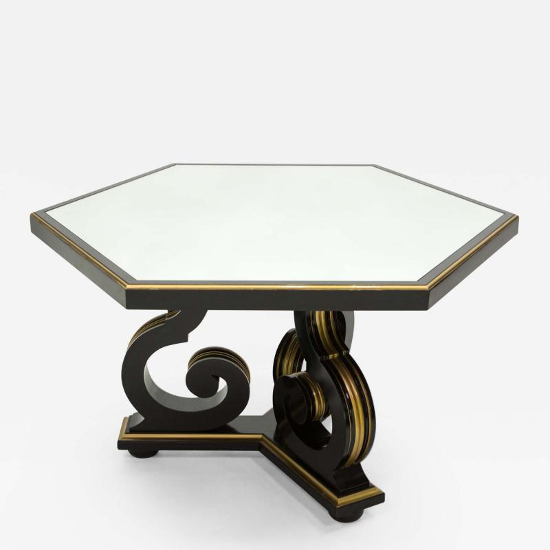 Maurice Hirsch French Neoclassical Maurice Hirsch black gilded mirror table 1970s