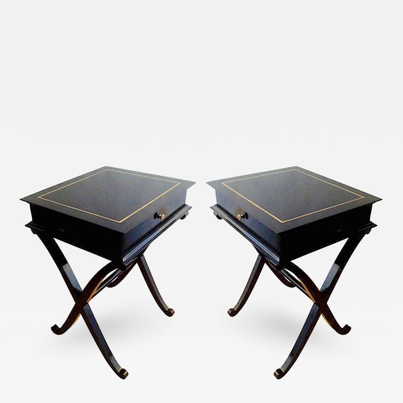 Maurice Hirsch Maurice Hirsch Stamped X Shaped Black Lacquered Side Tables or Bedsides