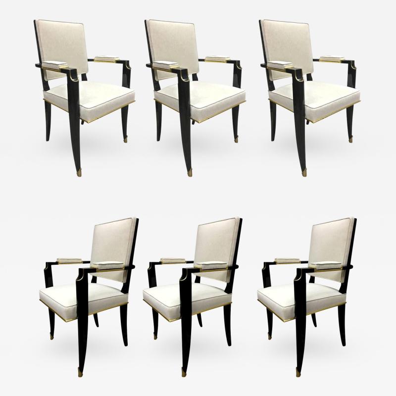 Maurice Jallot Maurice Jallot Set of 6 Black Neoclassic Chairs with Gold Bronze Details