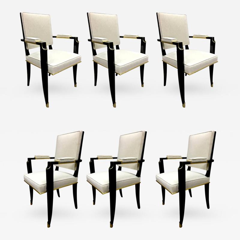 Maurice Jallot Maurice Jallot Set of 6 Chicest Black Chairs with Gold Bronze Details