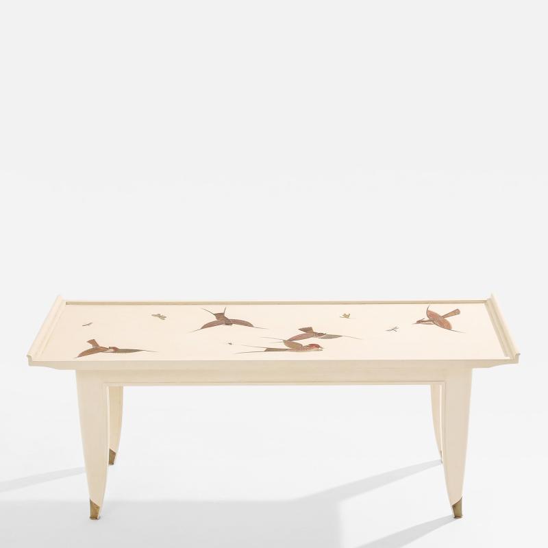 Maurice Jallot Maurice Jallot coffee table oak wood painted carved birds 1930