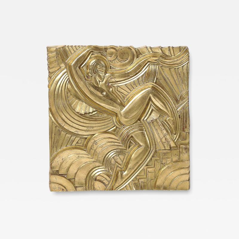 Maurice Picaud Art Deco Giltwood Folies Bergere Flapper Dancer Plaque by Maurice Picaud