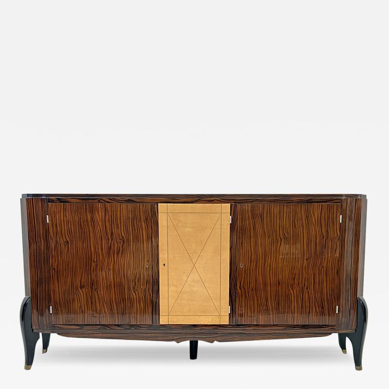 Maurice Rinck French Art Deco Leather Macassar Ebony sideboard by Maurice Rinck 1940s