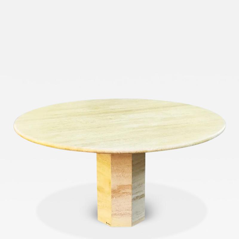 Maurice Villency Maurice Villency Round 48 Travertine Dining Table Octagon Base Italy 1970s MCM