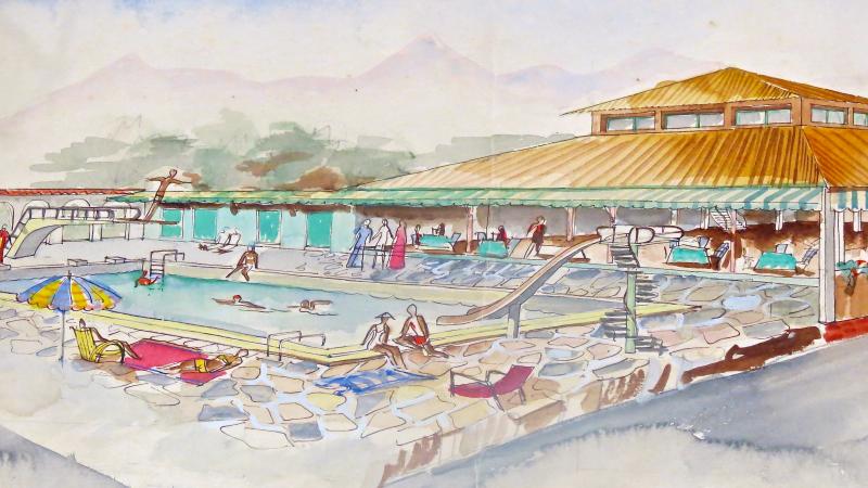 Maurizio Tempestini Watercolor on Paper Piscina Al Forte Dei Marmi Maurizio Tempestini 1939