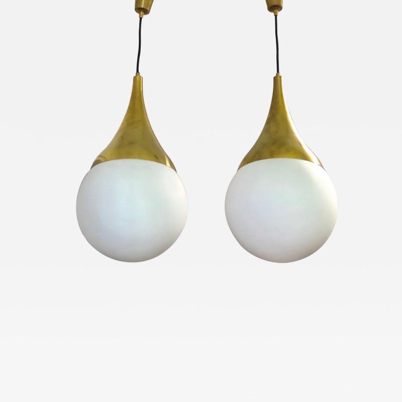 Max Ingrand 2 Italian Mid Century Brass Opaline Glass Pendants Max Ingrand Fontana Arte
