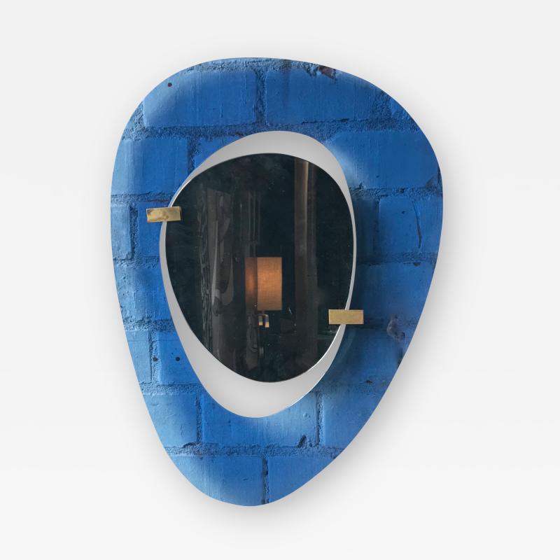 Max Ingrand Fontana Arte Rare Light Blu Sculptural Wall Mirror by Max Ingrand Italy 1958 