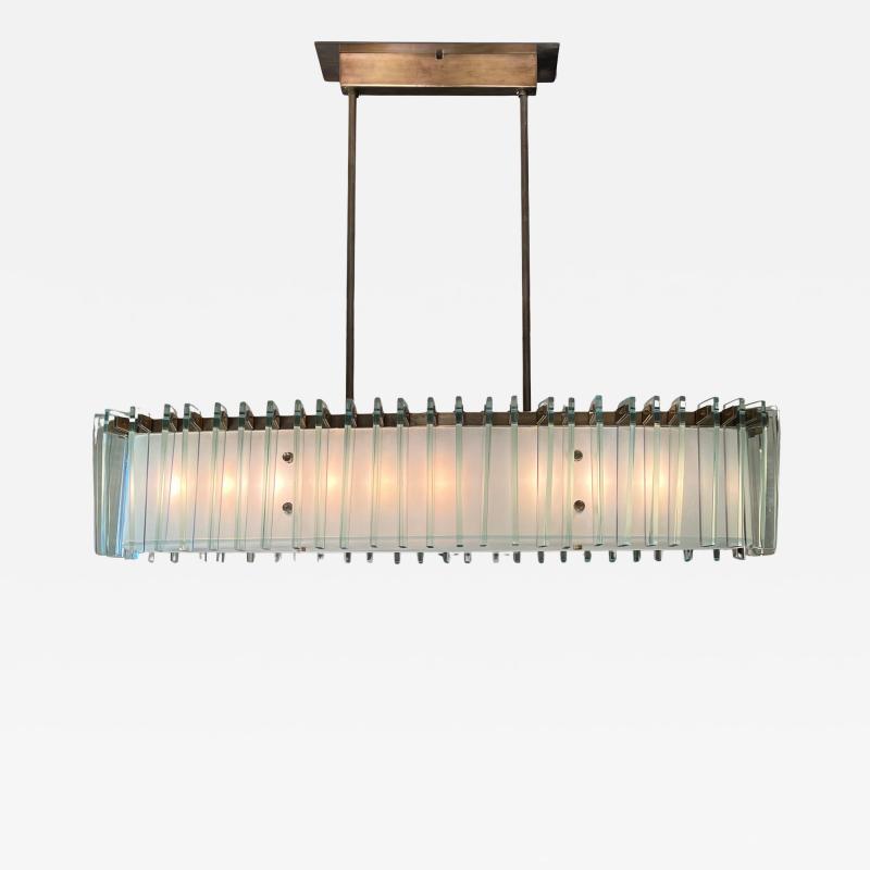 Max Ingrand Grand and Rare Linear Glass and Brass Chandelier by Max Ingrand for Fontana Arte