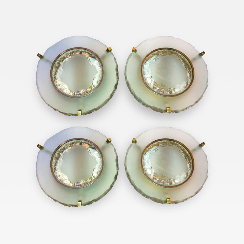 Max Ingrand Max Ingrand For Saint Gobain Set of Two Pairs of Etched Glass Round Sconces