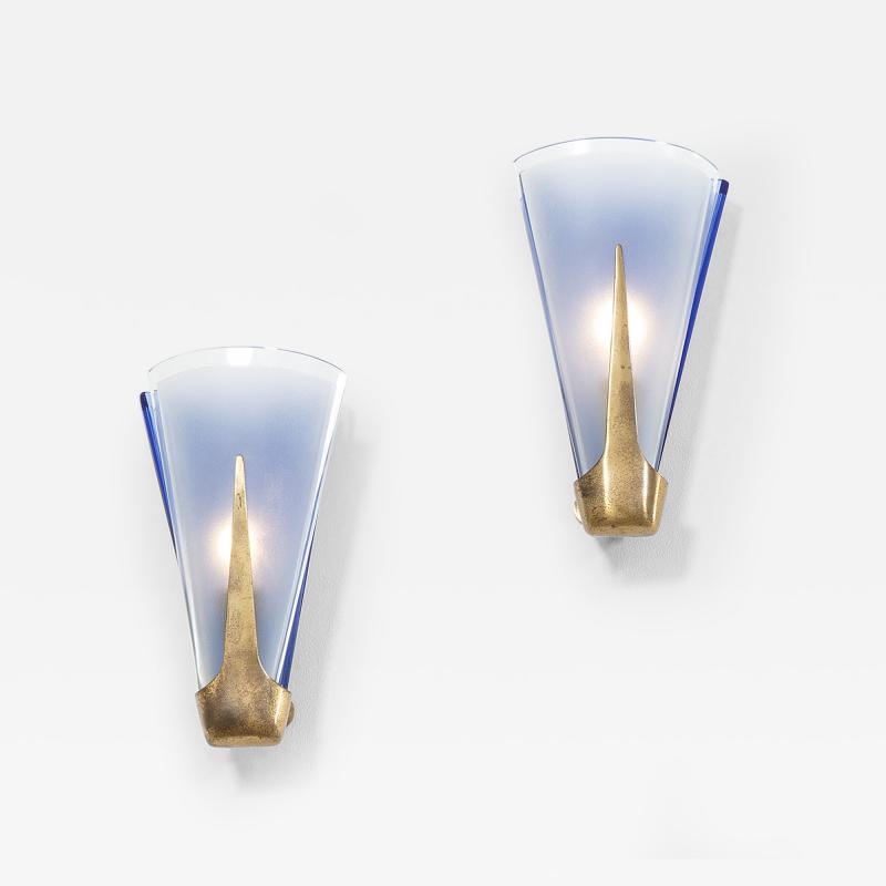 Max Ingrand Max Ingrand Pair of Wall Lamps in Blue Crystal for Fontana Arte 50s