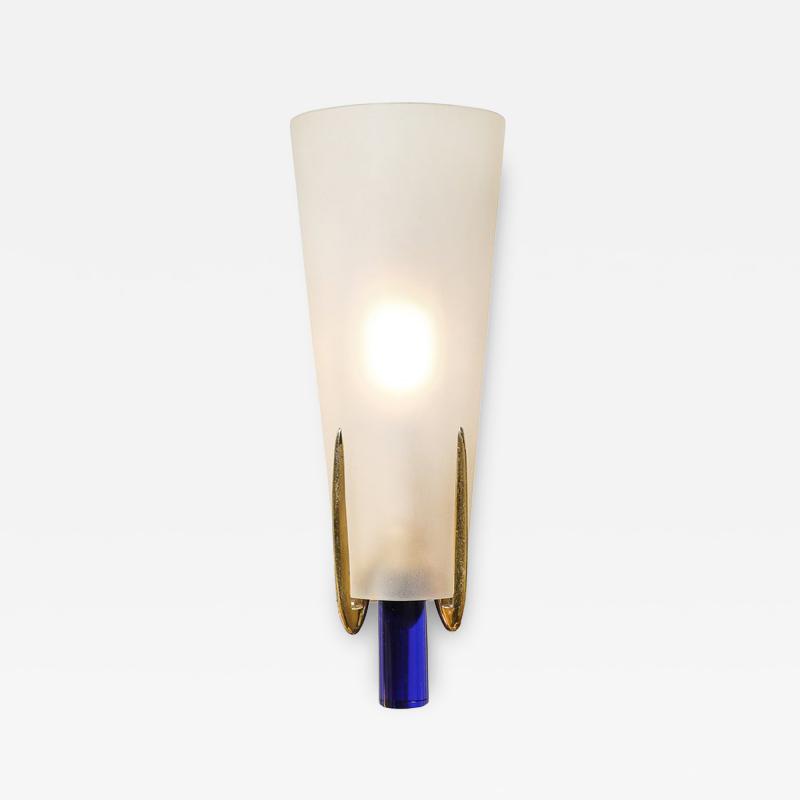 Max Ingrand Mid Century Conical Frosted Glass Brass Sconce by Max Ingrand for Fontana Arte