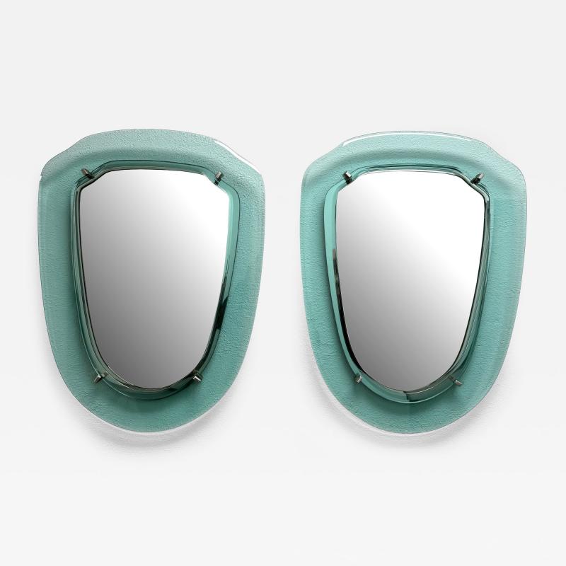 Max Ingrand Pair of Italian Midcentury Blue Green Glass Mirrors Max Ingrand Fontana Arte