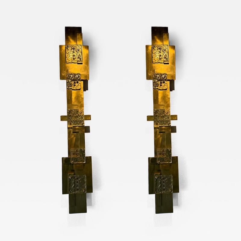 Max Ingrand Pair of Monumental Italian Modern Brass and Hand Blown Glass Wall Lights