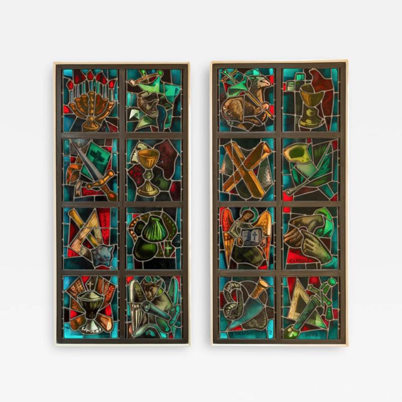 Max Ingrand RARE SET OF 17 STAINED GLASS WORKS OF ART BY MAX INGRAND