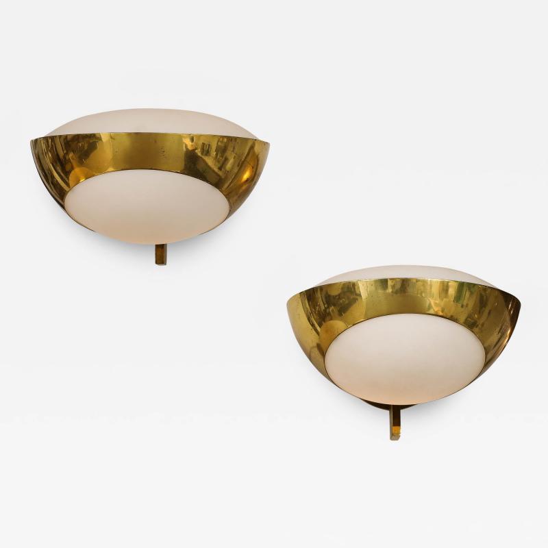Max Ingrand Rare Pair of Large Brass and Satin Glass Sconces Model 1963 by Max Ingrand