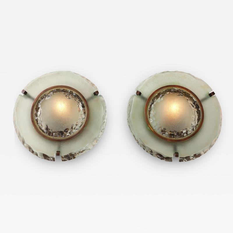 Max Ingrand Rare Pair of Round Glass Sconces Model 10 004 by Max Ingrand