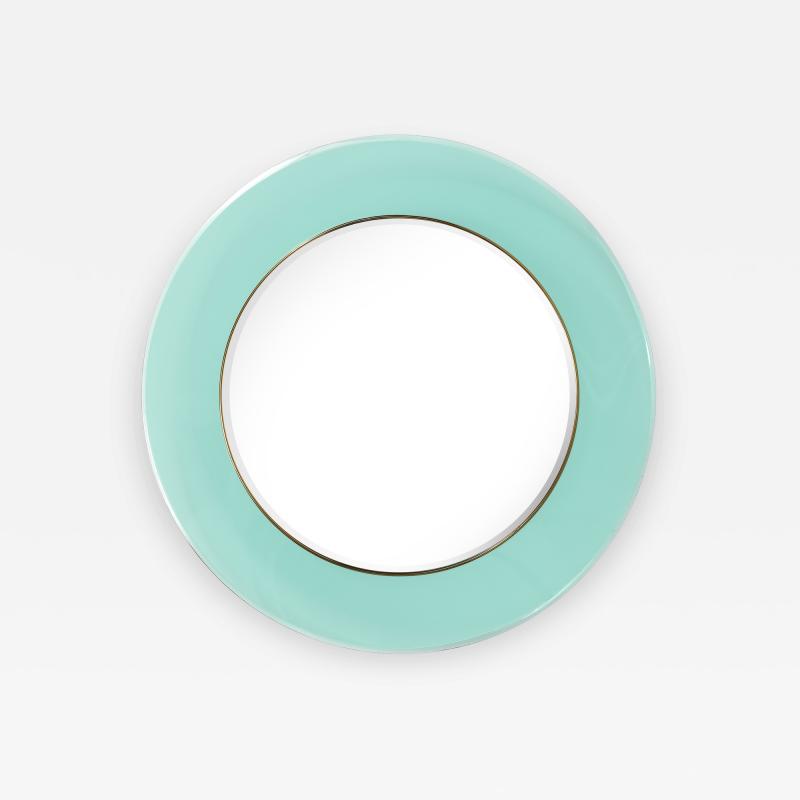 Max Ingrand Round Blue Green Beveled Glass Wall Mirror Model 1669 by Max Ingrand