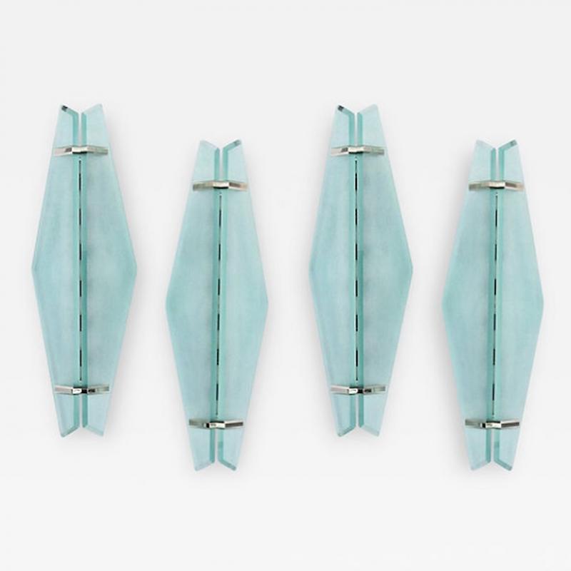 Max Ingrand Set of Four Glass Chrome Fontana Arte Wall Sconces Max Ingrand 1950s