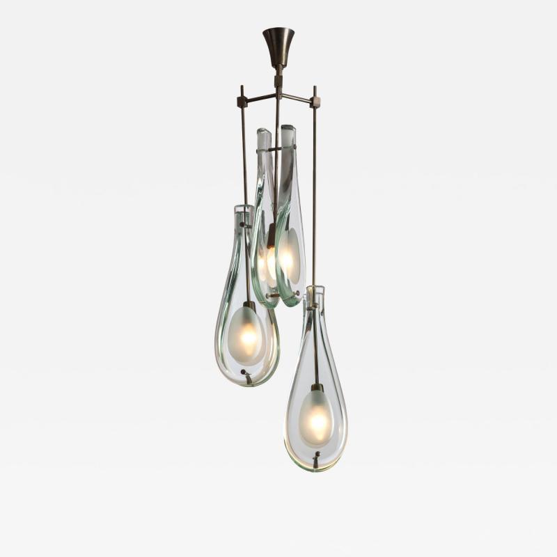 Max Ingrand Three Light Pendant in Green Nilo Glass by Max Ingrand Fontana Arte 1960s