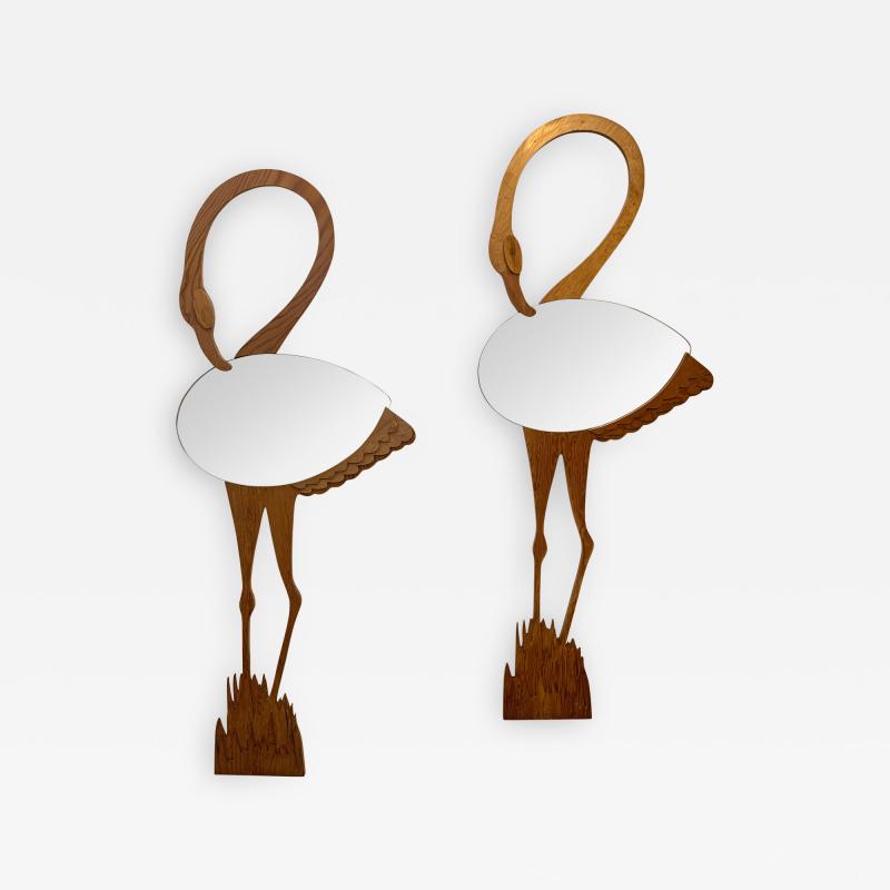 Max Papiri Pair of Flamingo Wood Mirror by Max Papiri Italy 1970s