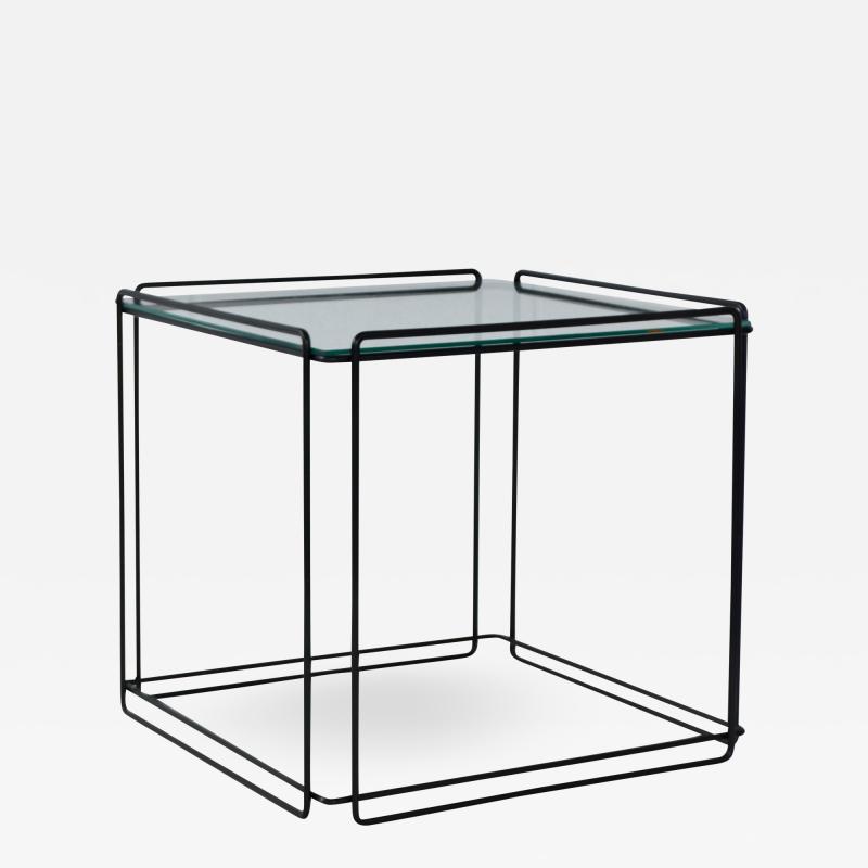 Max Sauze Mid Century Wrought Iron and Glass Side Table