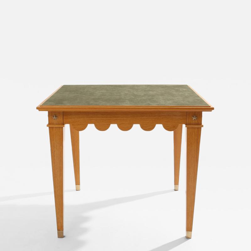 Maxime Old Maxime Old French oak wood brass green suede game table 1940