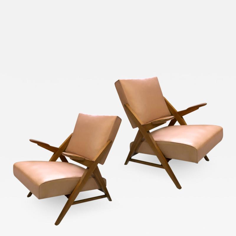 Maxime Old Maxime Old Style pair of slender 50s french lounge chairs