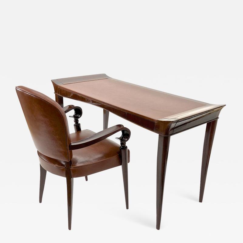 Maxime Old Maxime old exceptional slender mahogany desk and chair with leather top