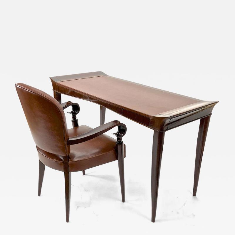 Maxime Old Maxime old exceptional slender mahogany desk and chair with leather top