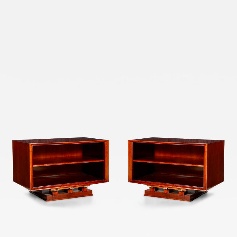 Maxime Old Pair of Mahogany and Gilt Bronze Nightstands or Side Cabinets by Maxime Old