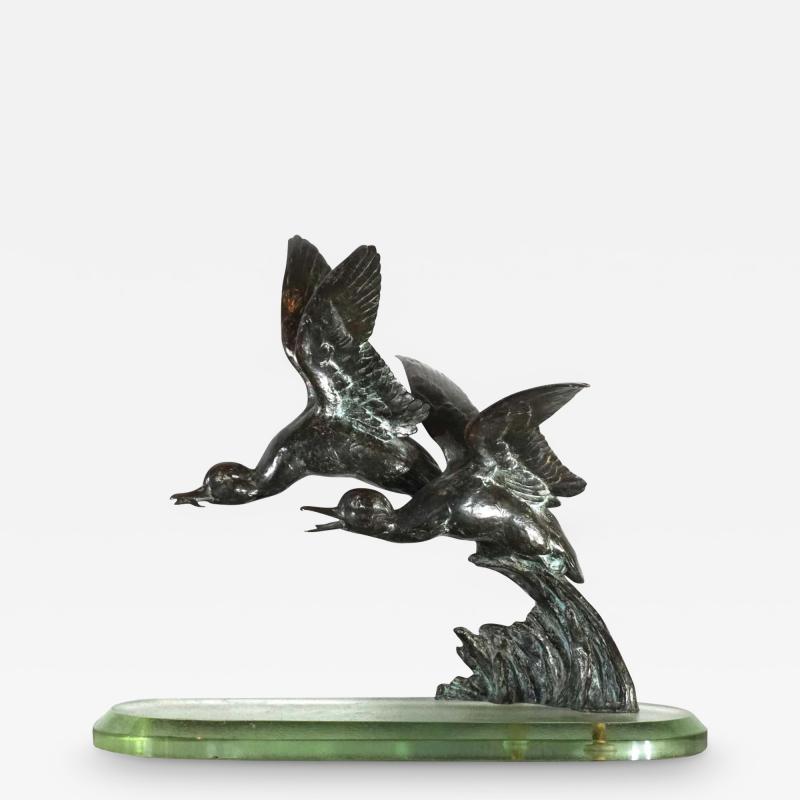 Maximilien Louis Fiot Maximilien Louis Fiot Bronze Ducks In Flight Sculpture