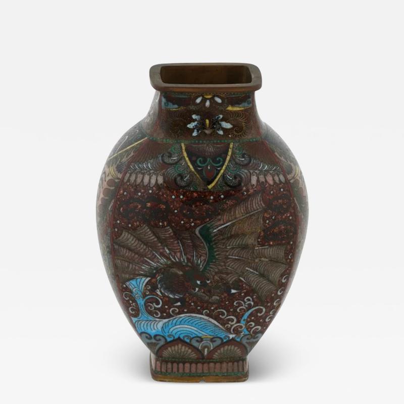 Meiji Japanese Cloisonne Goldstone Enamel Dragon Vase Attributed to Honda