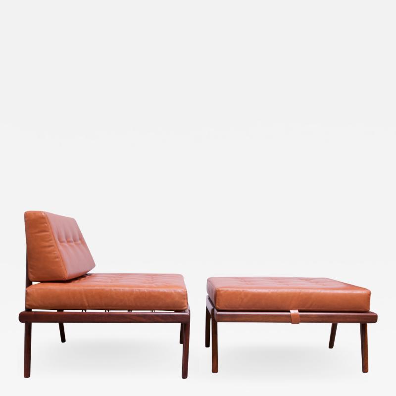 Mel Smilow Midcentury Walnut and Leather Lounge Chair and Ottoman by Mel Smilow