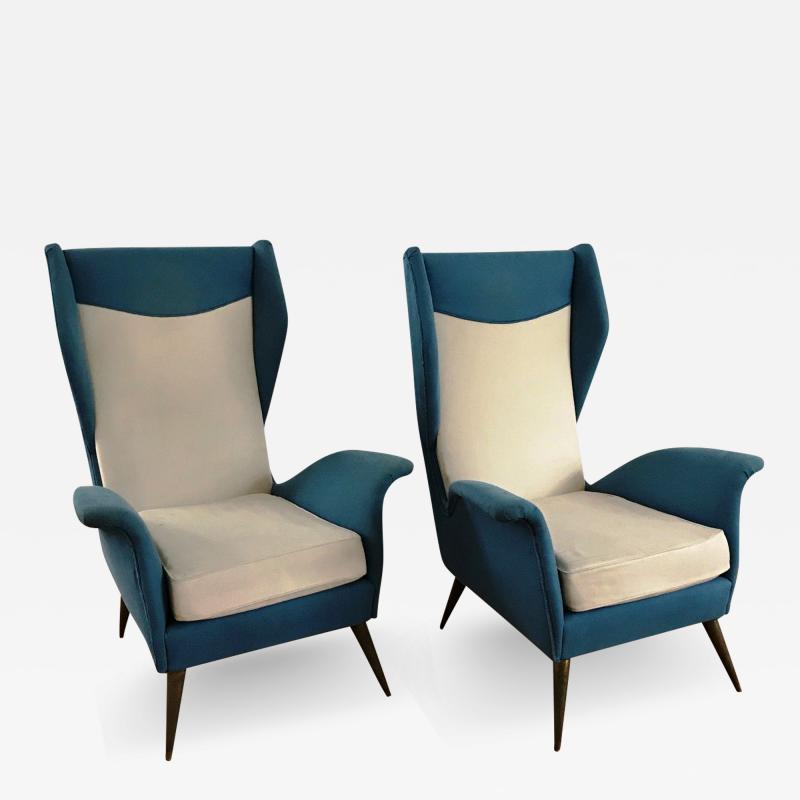 Melchiorre Bega 1950s Pair of Armchairs with Very High Back