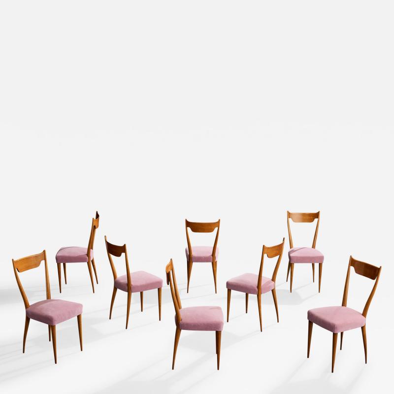 Melchiorre Bega Dining Room Chairs with Wood and Fabric Italy 1950s