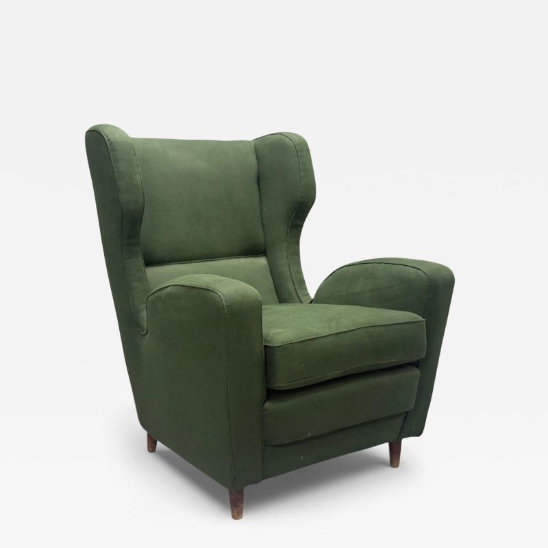 Melchiorre Bega Melchiorre Bega attr Dark Green Fabric Wood Lounge Chair Italy 1950s