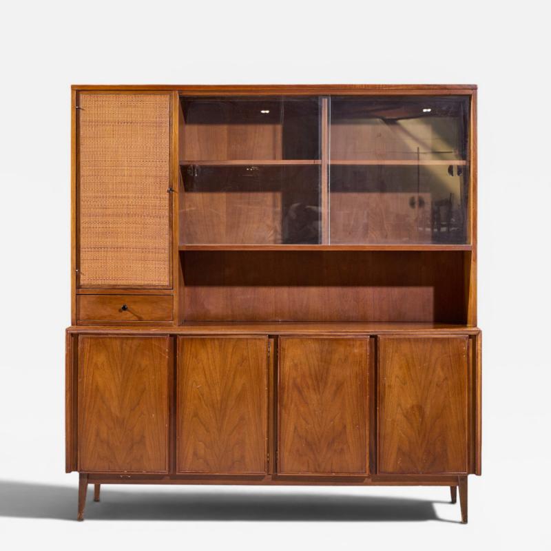 Merton Gershun Merton Gershun for American of Martinsville Walnut and Cane Credenza and Hutch