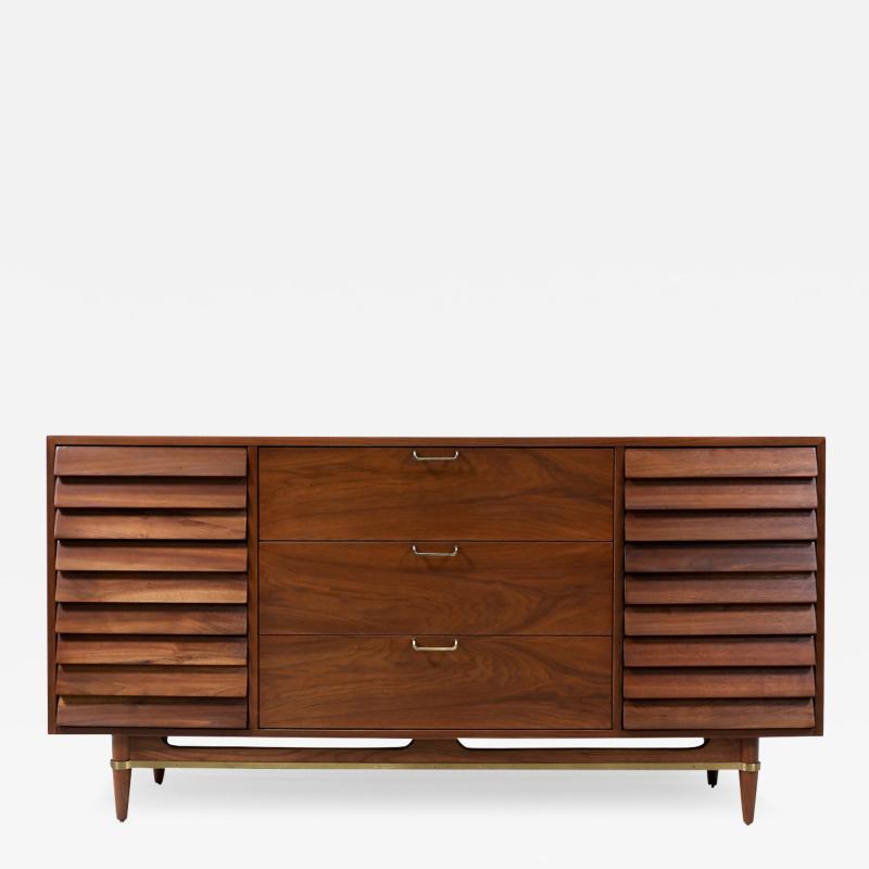 Merton Gershun Merton L Gershun Walnut Dresser with Brass Accents for American of Martinsville