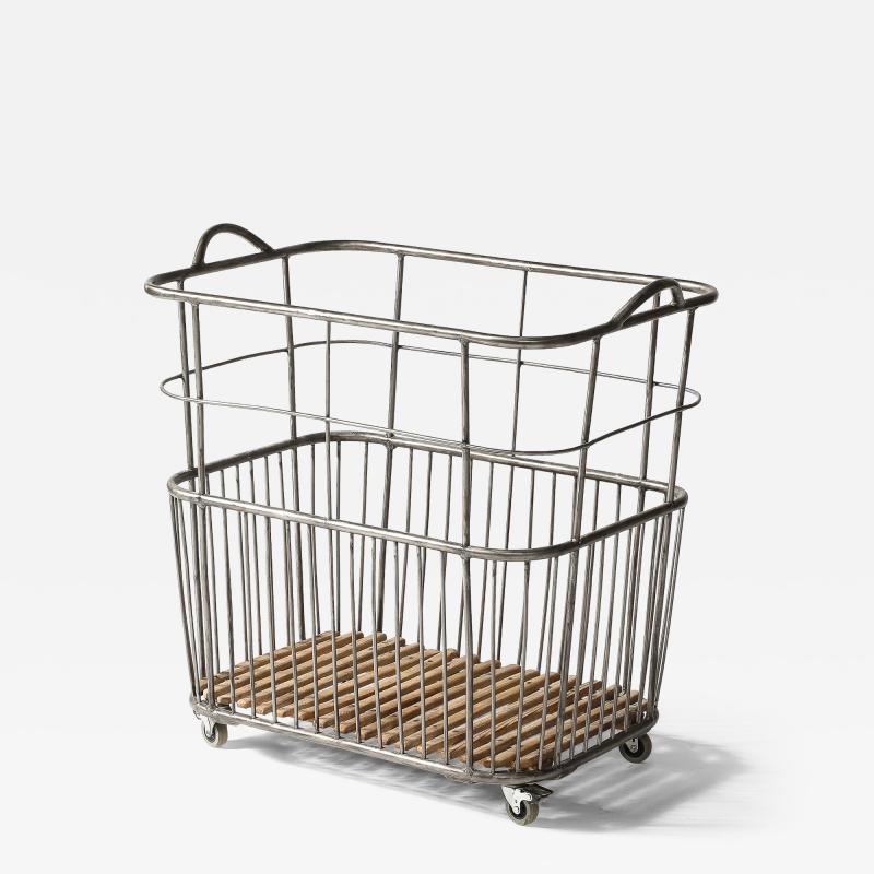 Metal and Wood Cart Rolling Basket France c 1950